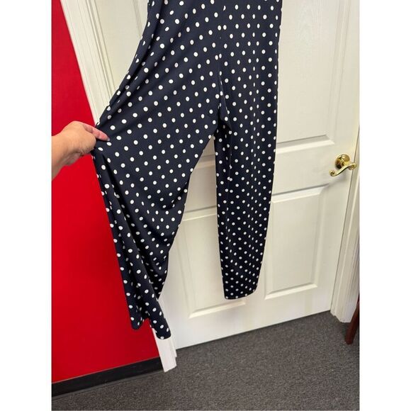 Nina Leonard Navy Polka Dot Sleeveless Collared Jumpsuit Sz S - Picture 6 of 7
